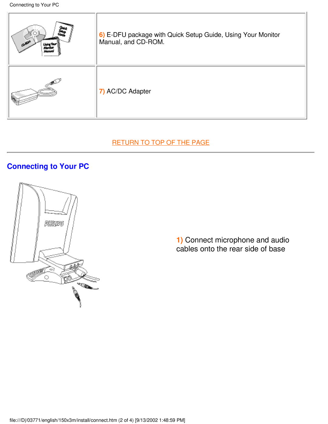 Philips 150X3M user manual Connecting to Your PC 