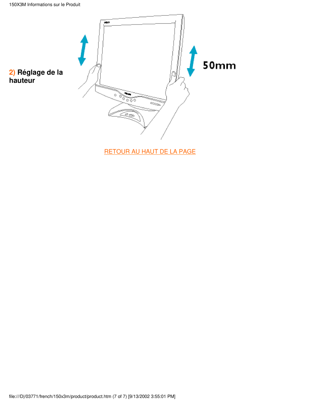 Philips 150X3M user manual Réglage de la hauteur 