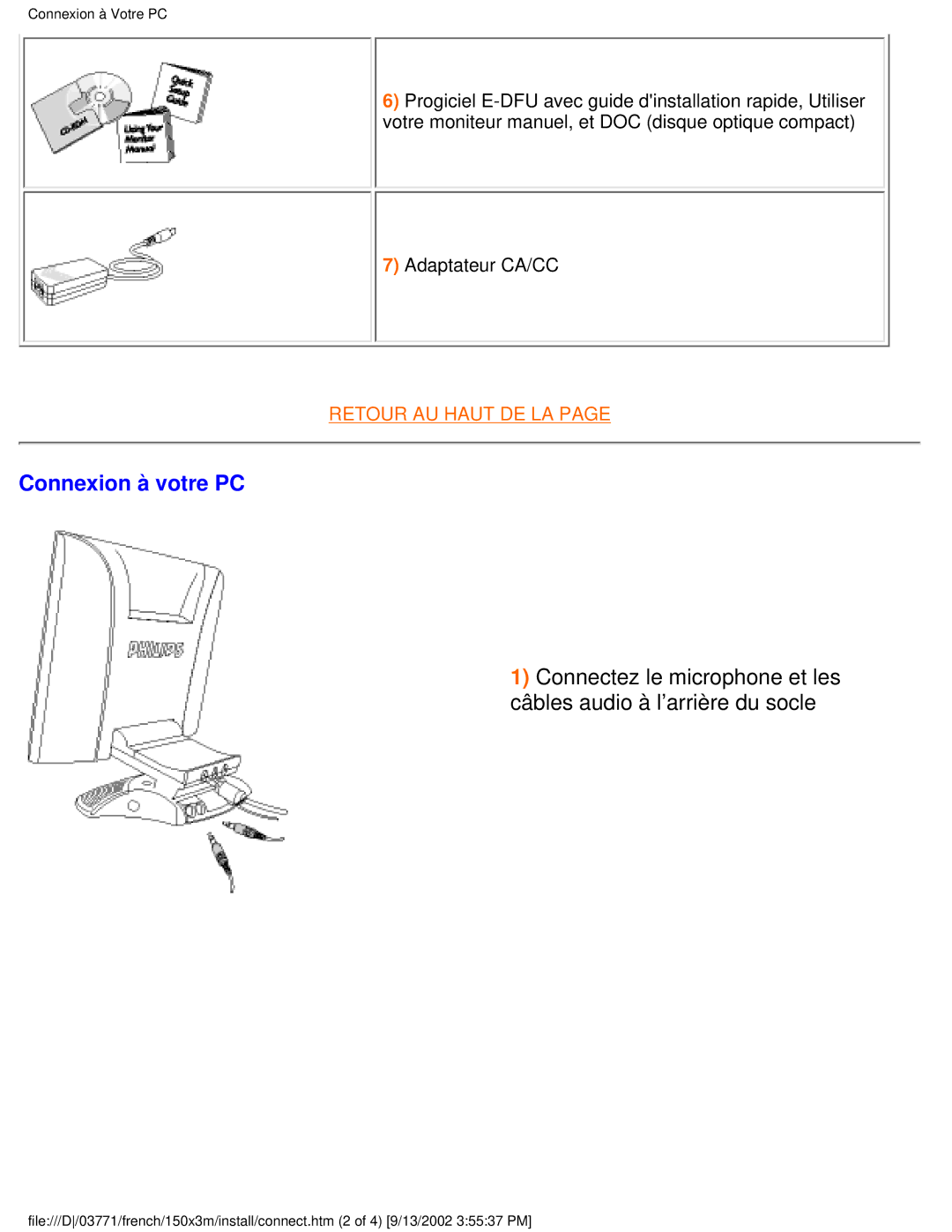 Philips 150X3M user manual Connexion à votre PC 