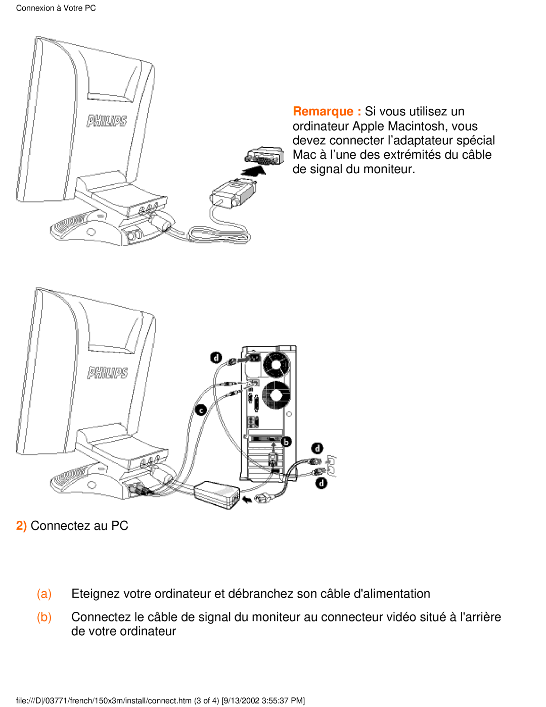 Philips 150X3M user manual Connexion à Votre PC 