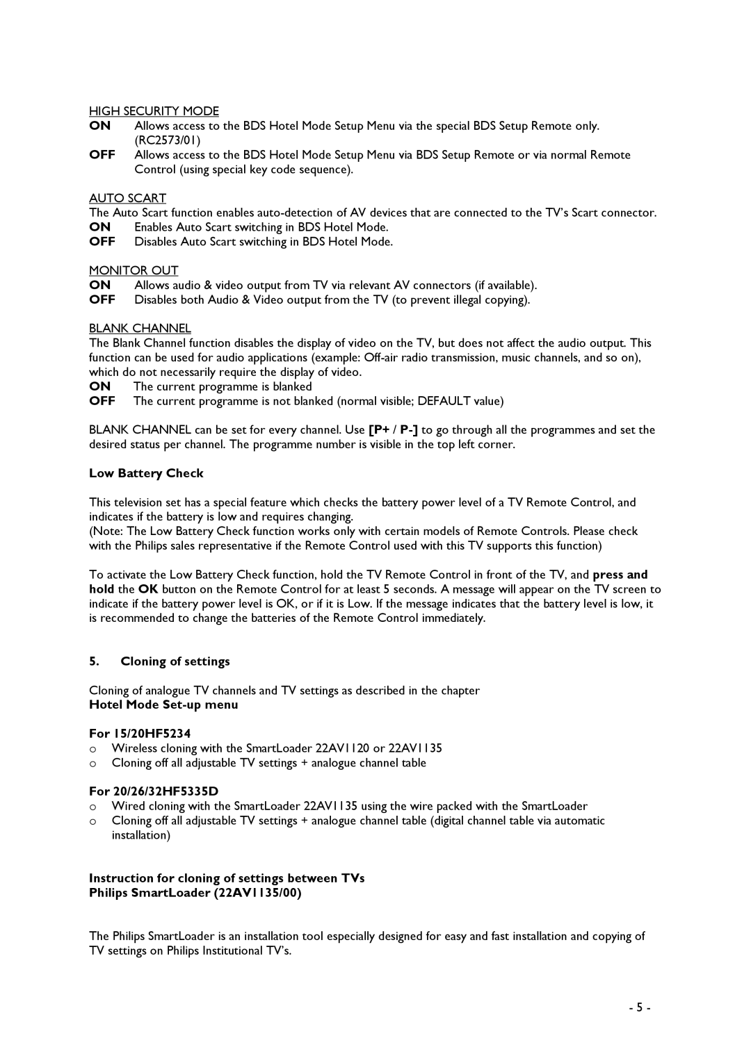 Philips 20HF5335D,26HF5335D, 32HF5335D, 15/20HF5234 manual Cloning of settings 