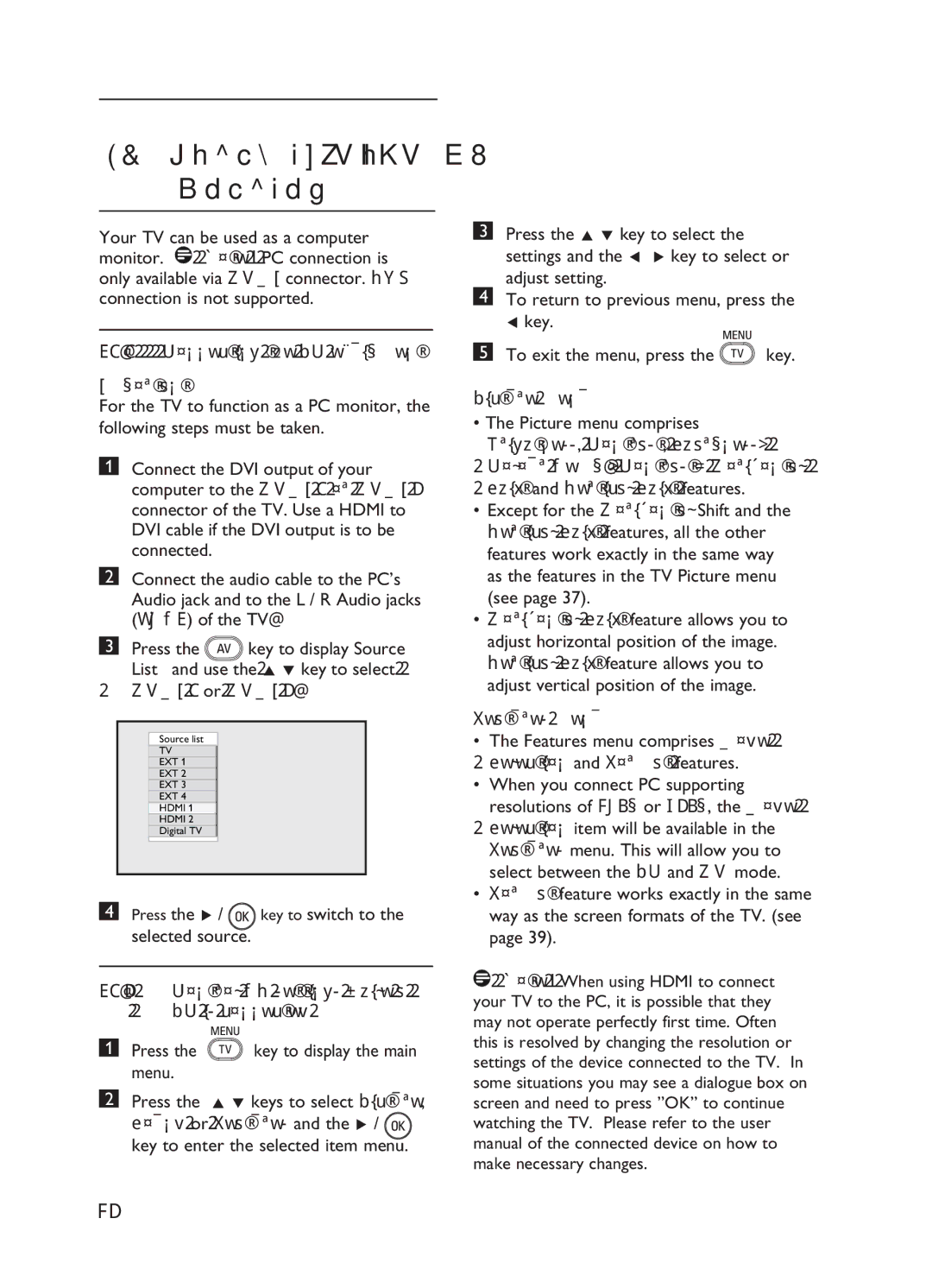 Philips 20HF5335D,26HF5335D, 32HF5335D, 15/20HF5234 manual Using the TV as a PC Monitor 