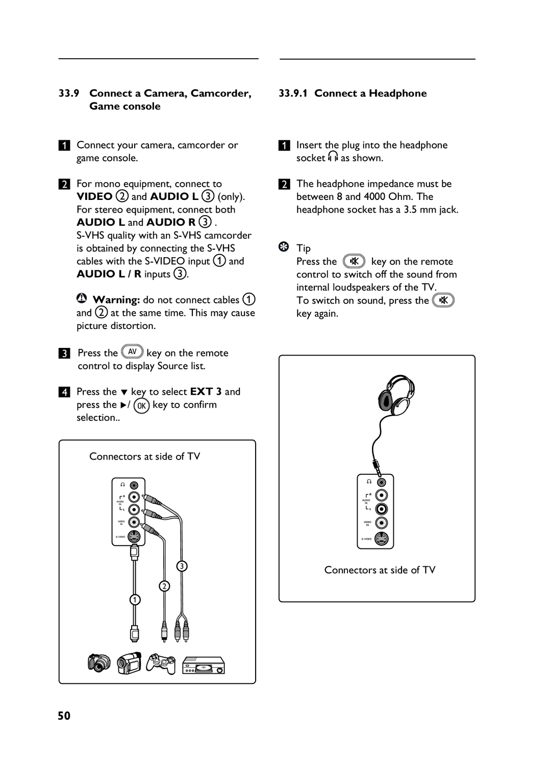 Philips 20HF5335D,26HF5335D, 32HF5335D, 15/20HF5234 manual Connect a Camera, Camcorder Connect a Headphone Game console 