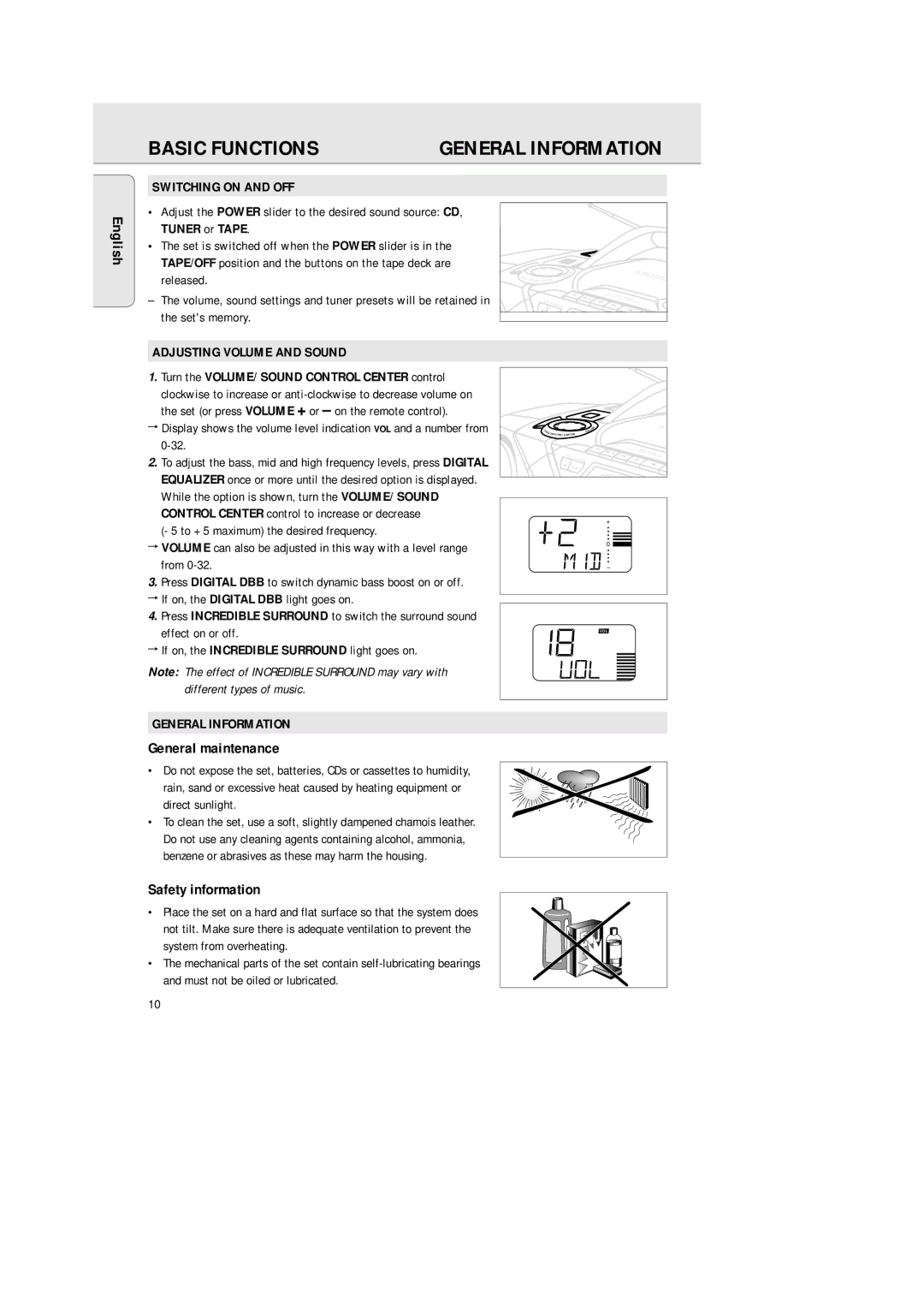 Philips 1575 manual Basic Functions, General maintenance, Safety information 