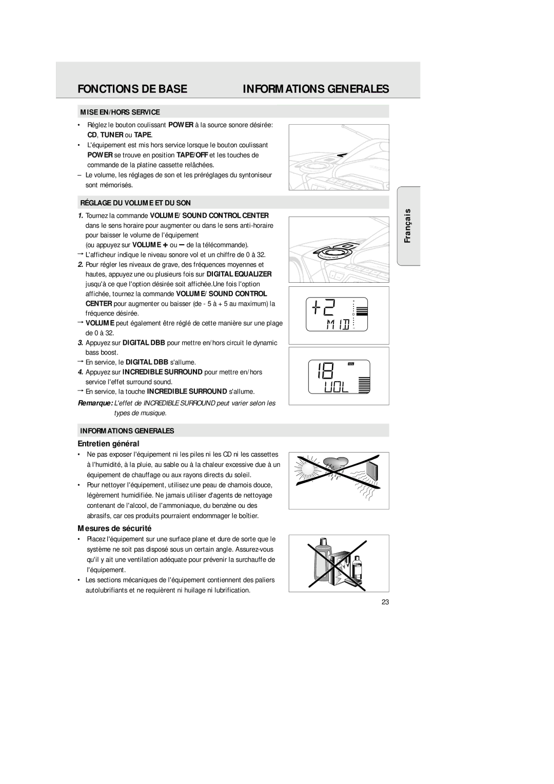 Philips 1575 manual Fonctions DE Base, Entretien général, Mesures de sécurité 