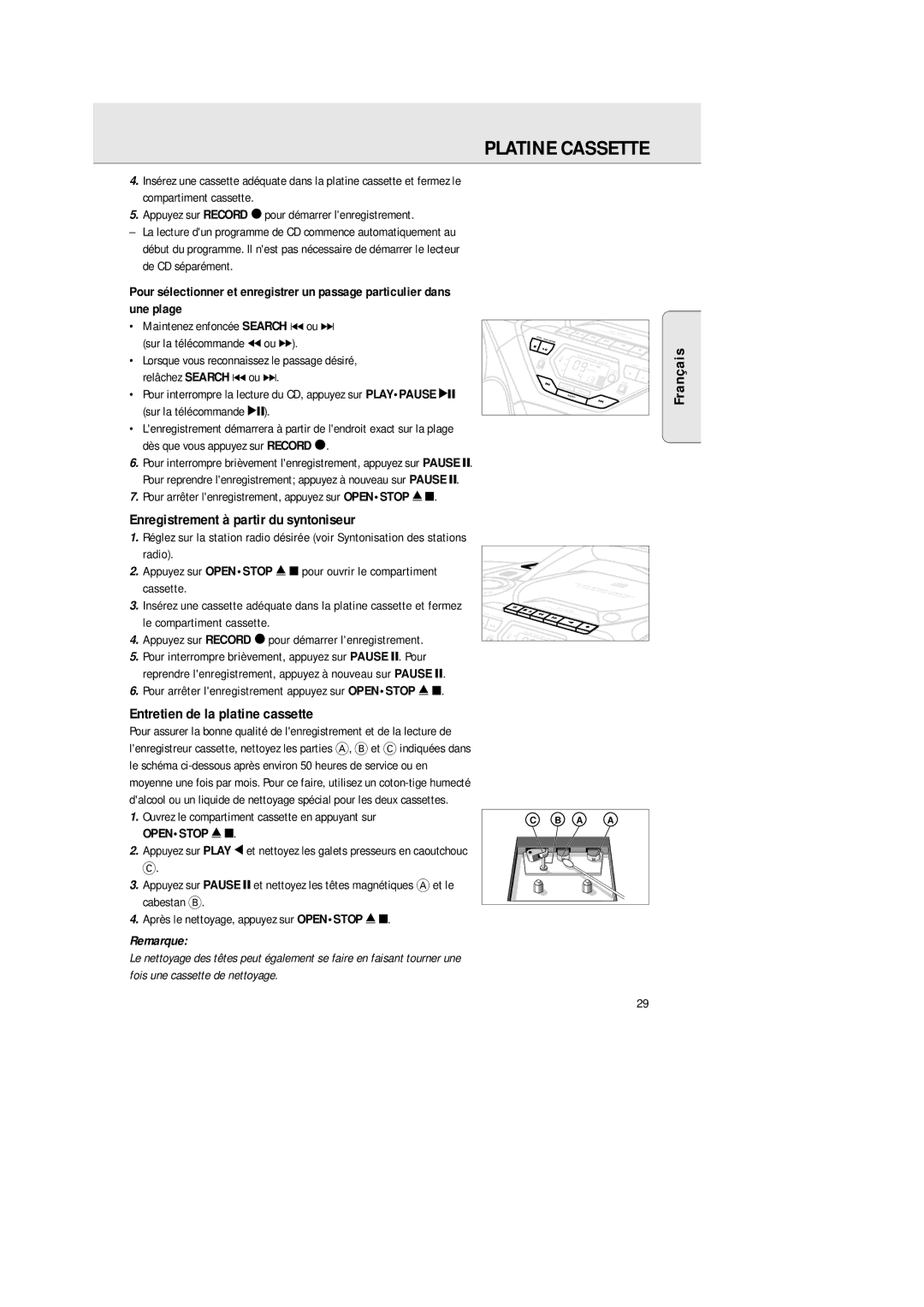 Philips 1575 manual Enregistrement à partir du syntoniseur, Entretien de la platine cassette 