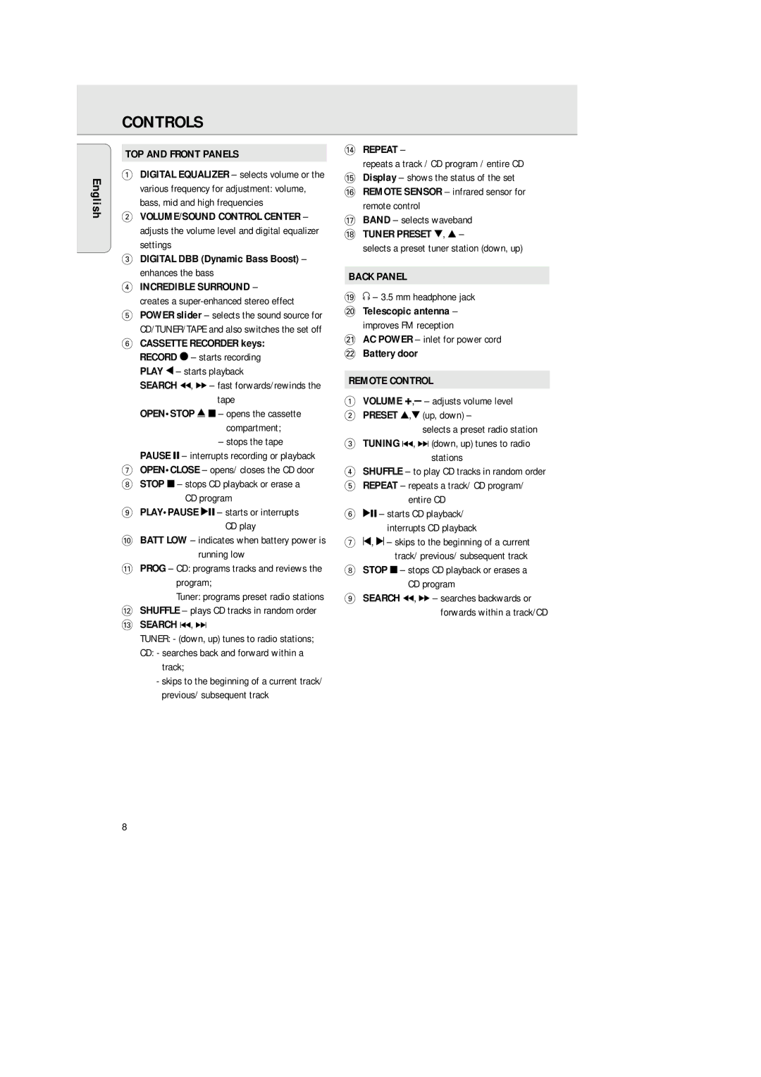 Philips 1575 manual Controls, English 