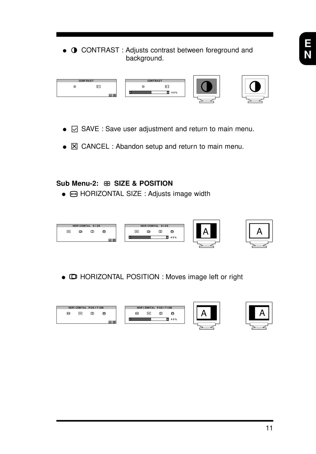 Philips 15B1322Q11 operating instructions Sub Menu-2 Size & Position 