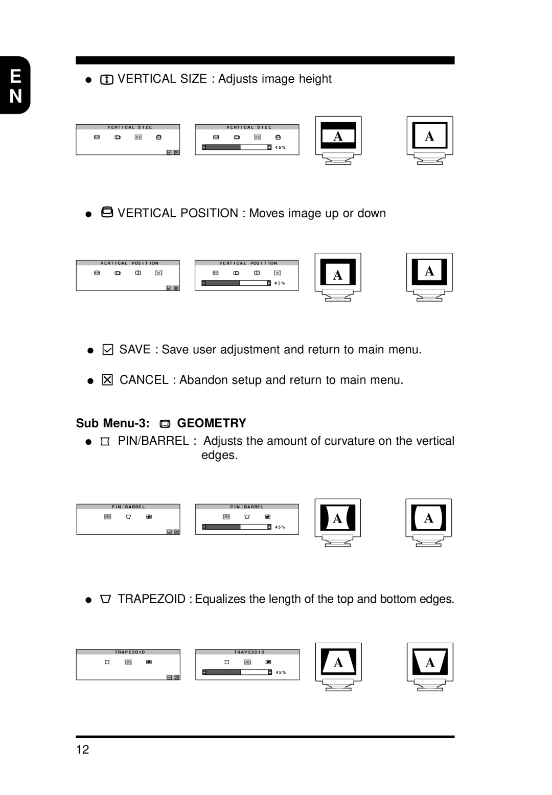 Philips 15B1322Q11 operating instructions Sub Menu-3 Geometry 