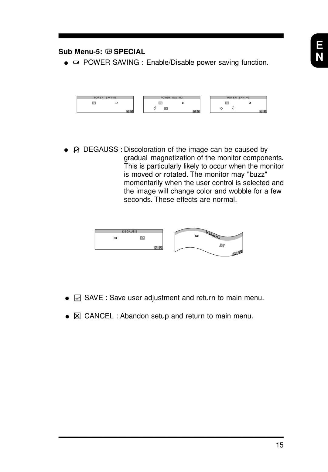 Philips 15B1322Q11 operating instructions Sub Menu-5 Special, Power Saving Enable/Disable power saving function 