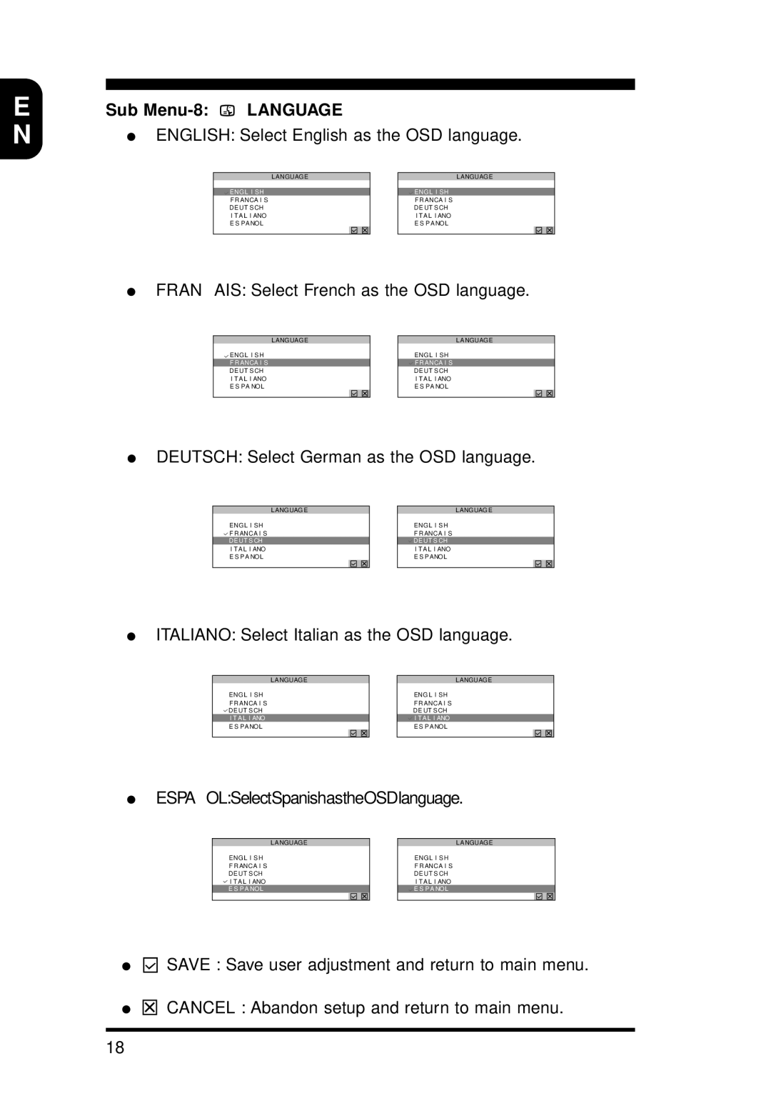 Philips 15B1322Q11 operating instructions Sub Menu-8 Language 