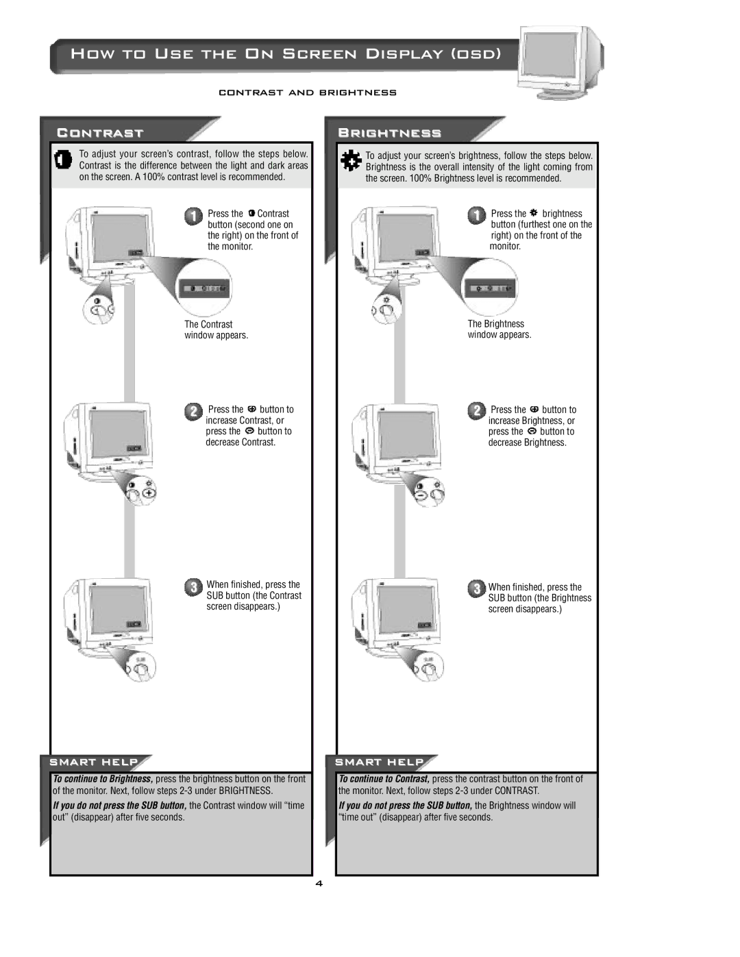 Philips 15C322OW specifications How to Use the On Screen Display osd, Contrast, Brightness 