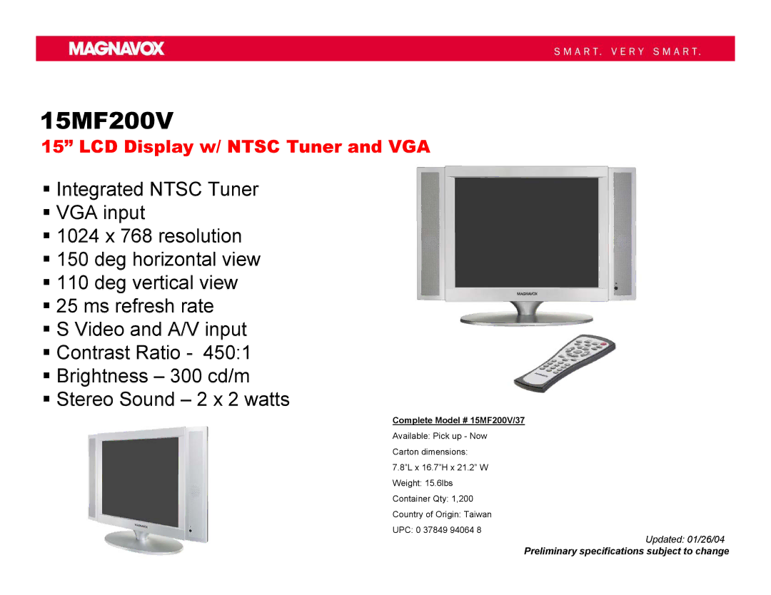 Philips specifications Complete Model # 15MF200V/37 