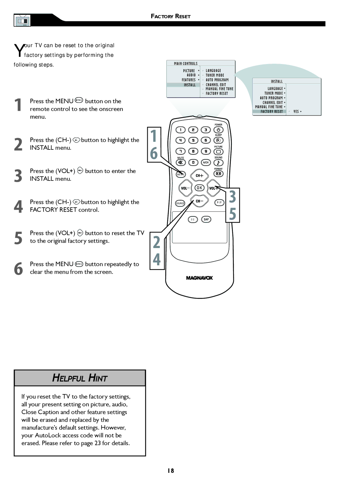 Philips 15MF/20MF owner manual Following steps, Factory Reset 