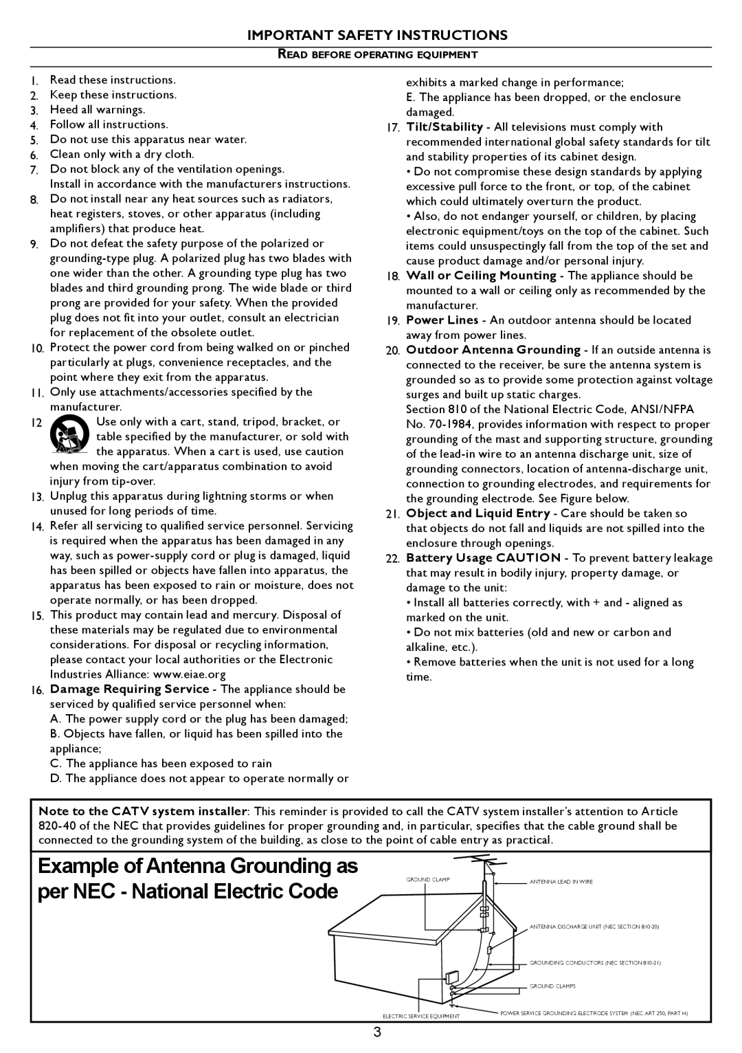 Philips 15MF/20MF owner manual Important Safety Instructions 