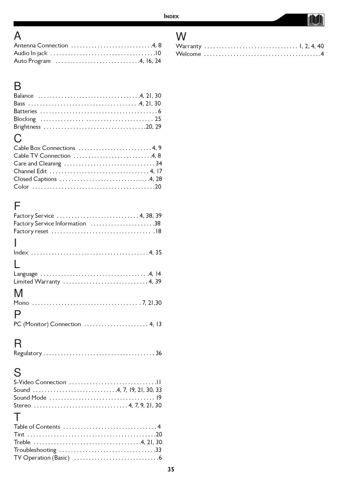 Philips 15MF/20MF owner manual Auto Program, Balance Bass Batteries Blocking, Index, TV Operation Basic 