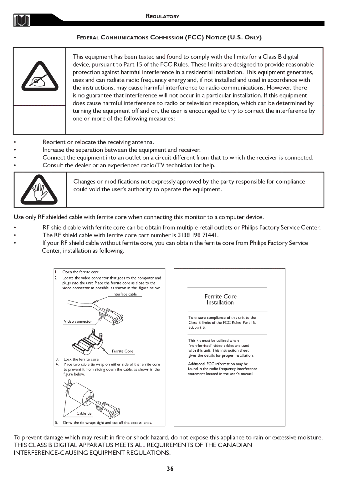 Philips 15MF/20MF owner manual Ferrite Core Installation 