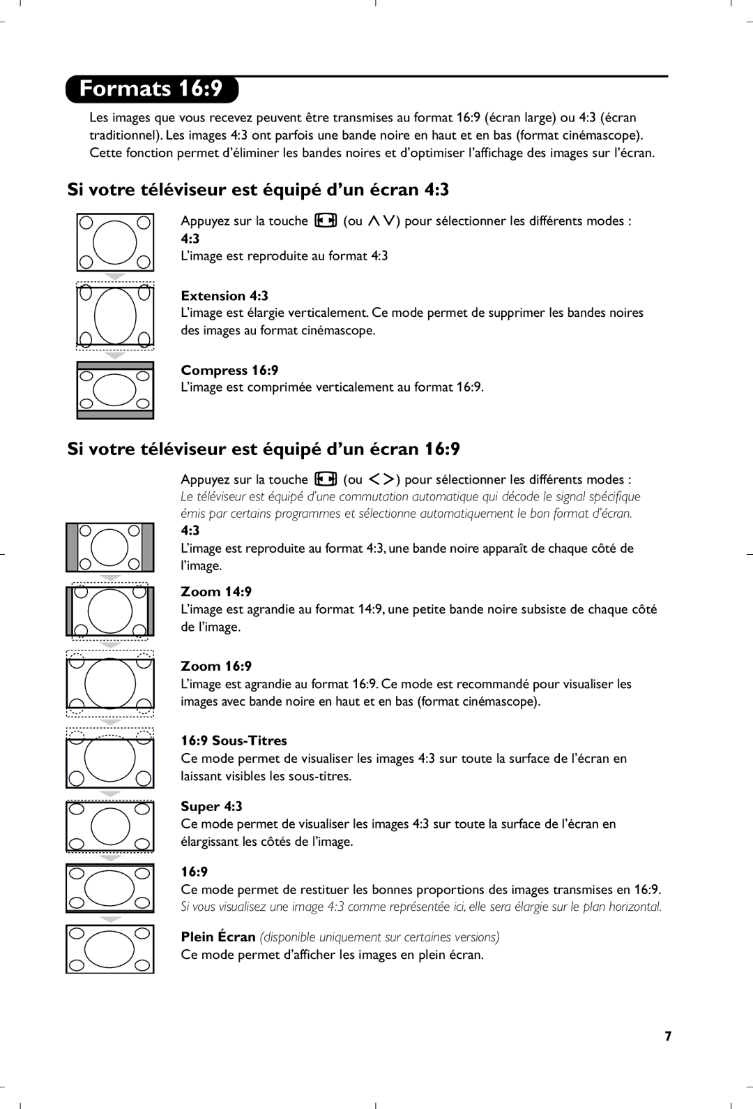 Philips 15PF4110/58 manual Formats, Si votre téléviseur est équipé d’un écran 