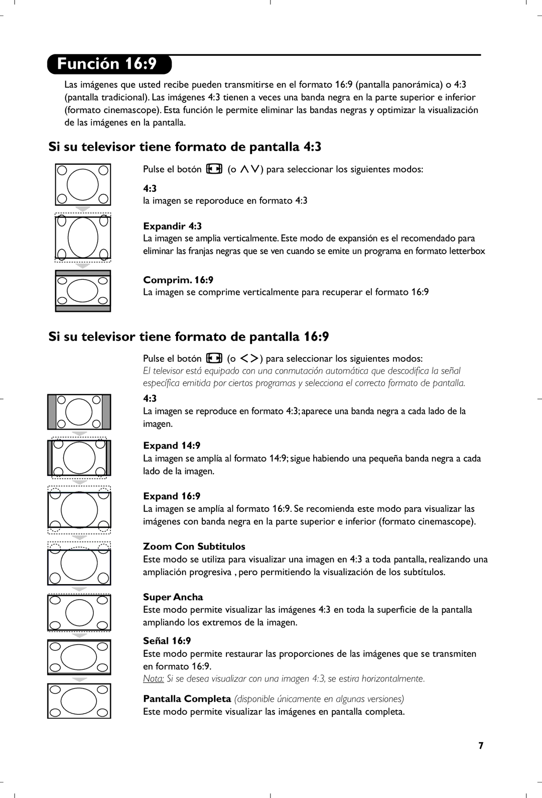 Philips 15PF4110/58 manual Función, Si su televisor tiene formato de pantalla 