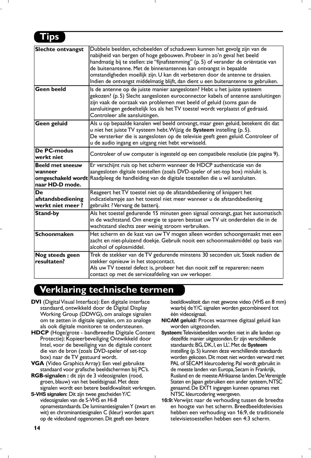 Philips 15PF4110/58 manual Tips, Verklaring technische termen 