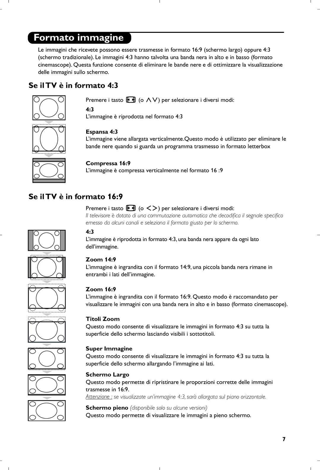 Philips 15PF4110/58 manual Formato immagine, Se il TV è in formato 