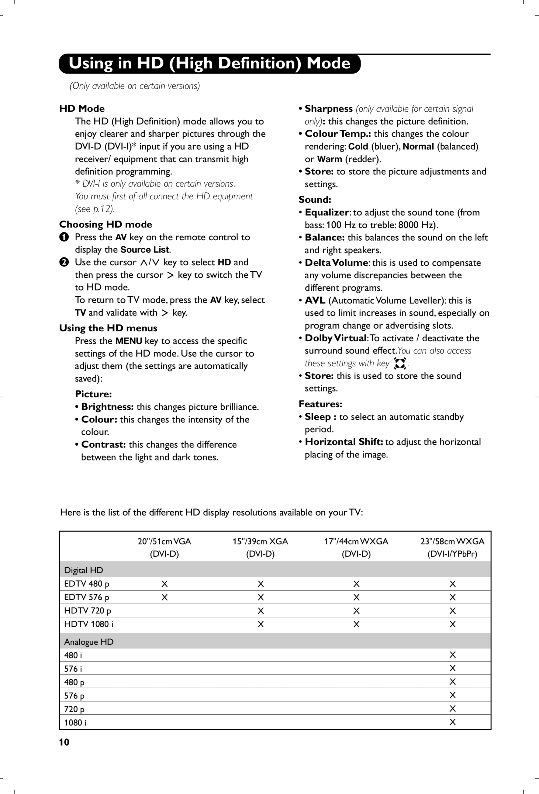 Philips 15PF4110/58 manual Using in HD High Definition Mode 