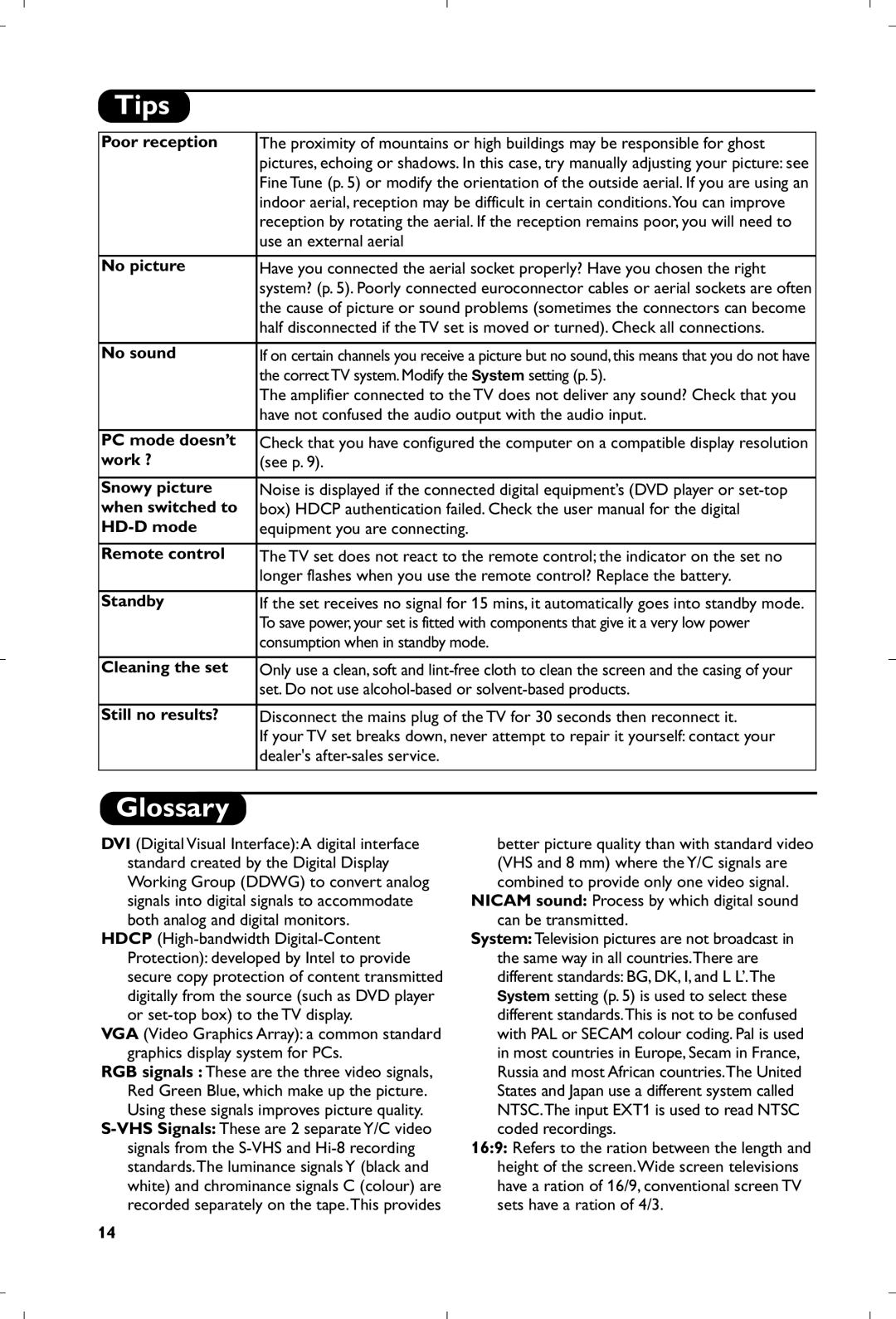 Philips 15PF4110/58 manual Glossary 