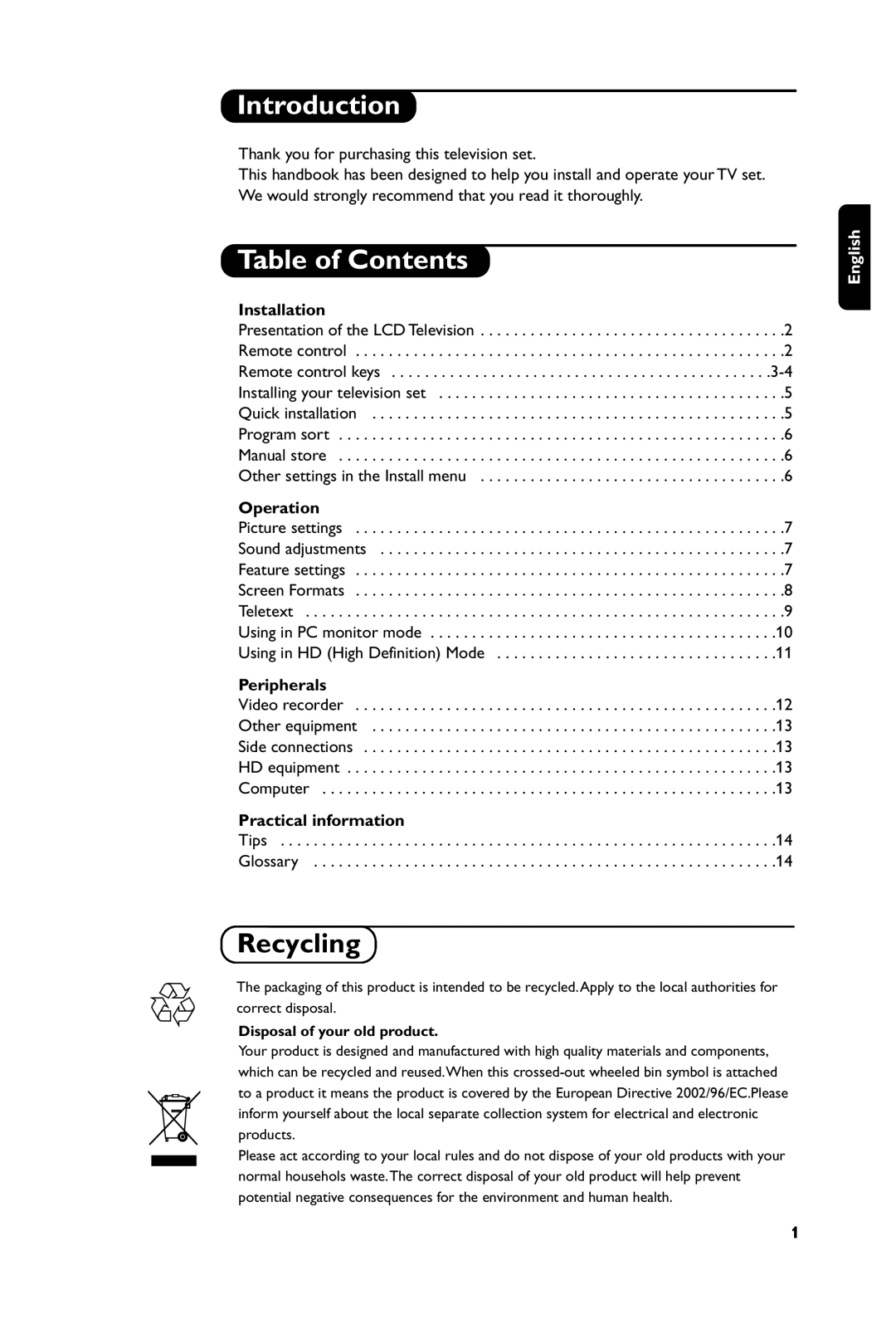 Philips 20PF4321, 15PF4121, 23PF4321, 20PF4121 manual Introduction, Table of Contents 