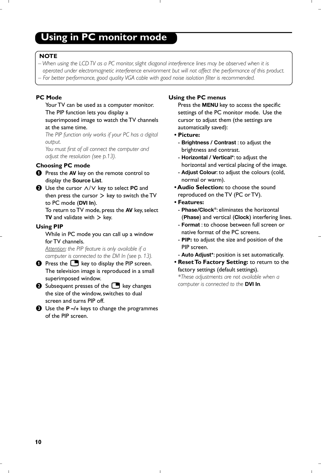 Philips 15PF5120/58 manual Using in PC monitor mode 