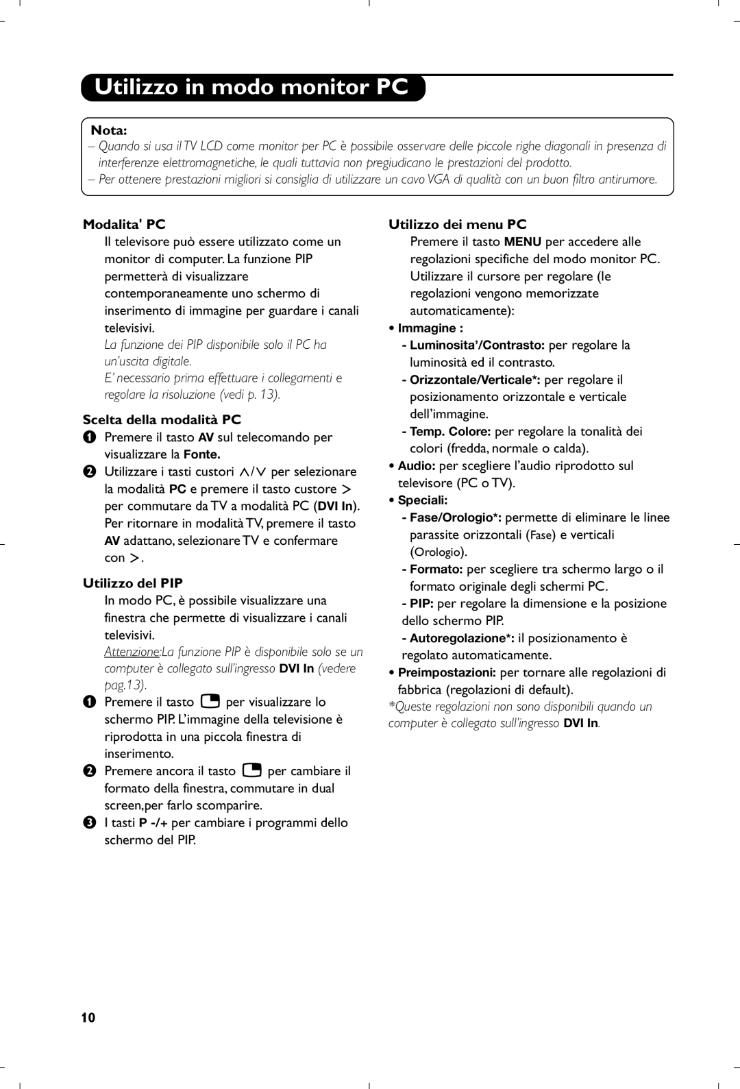 Philips 15PF5120/58 manual Utilizzo in modo monitor PC 