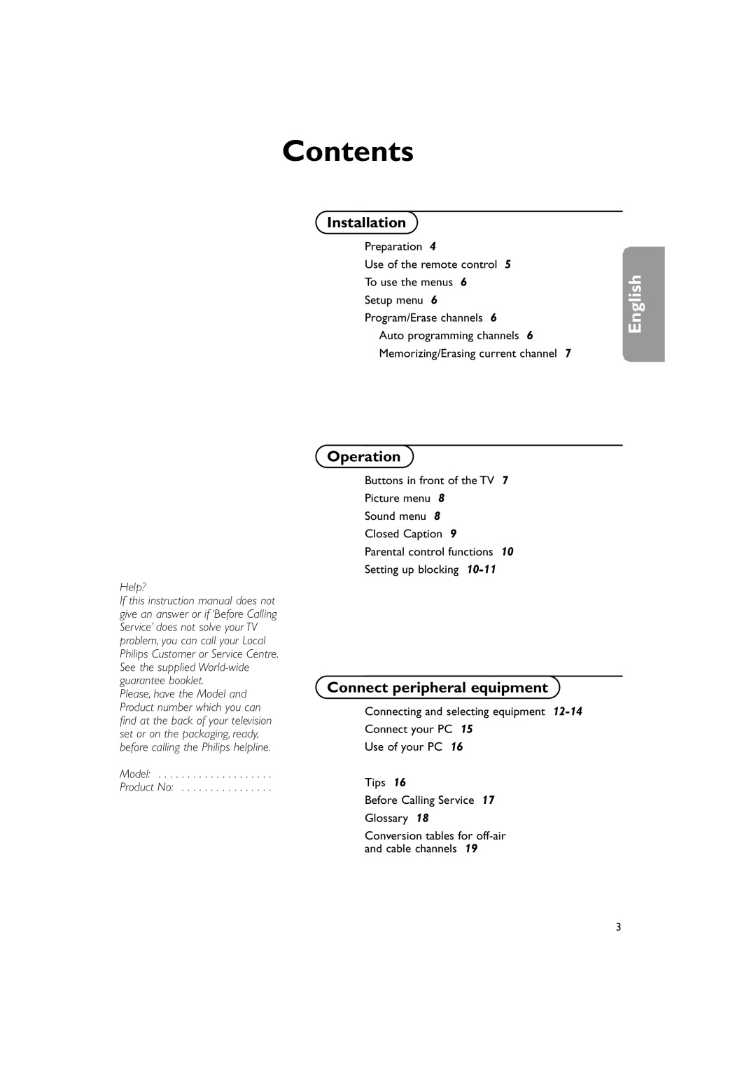 Philips 15PF9925/12S manual Contents 