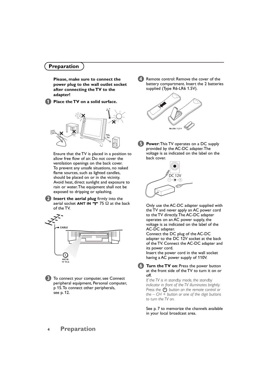 Philips 15PF9925/12S manual Preparation 