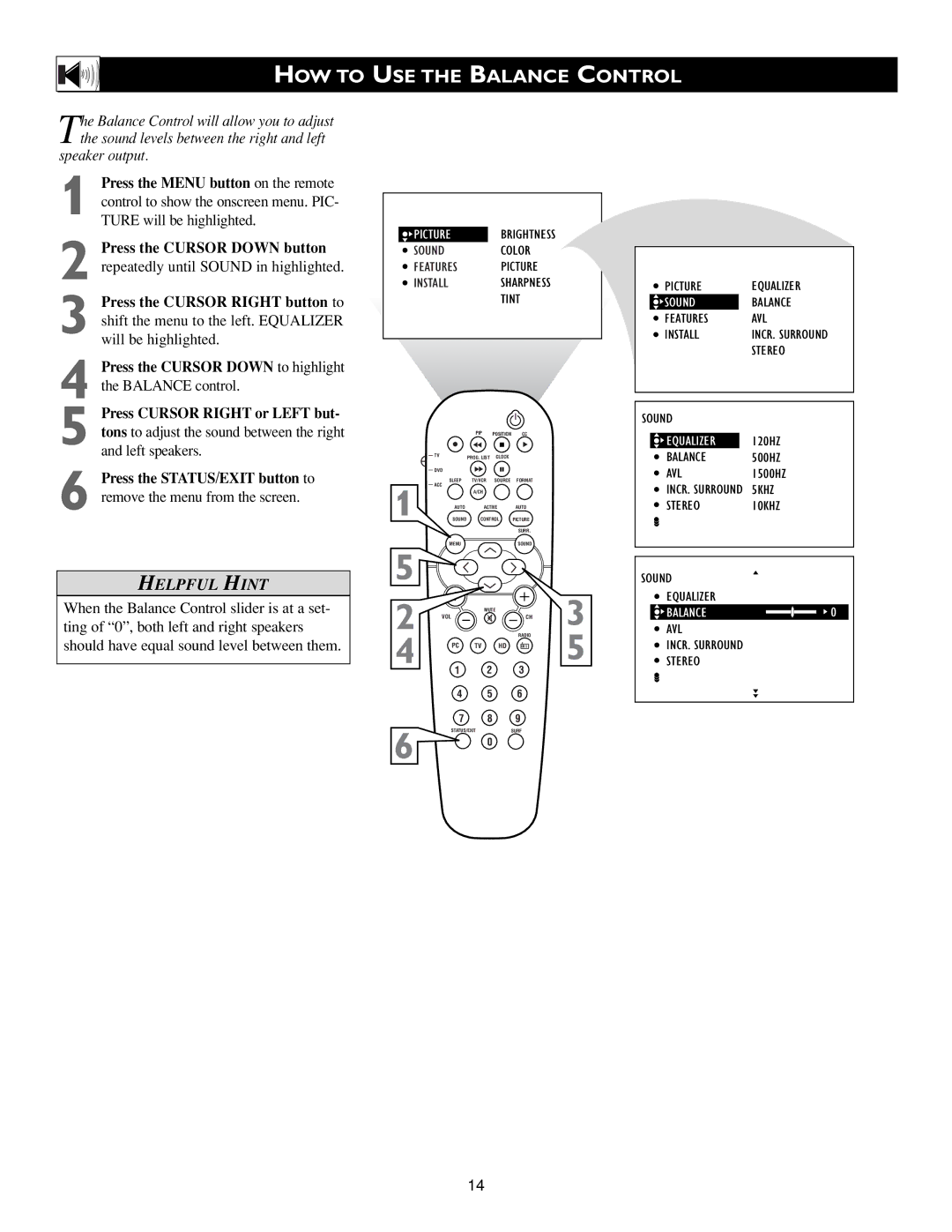 Philips 15PF9936/58 warranty HOW to USE the Balance Control 