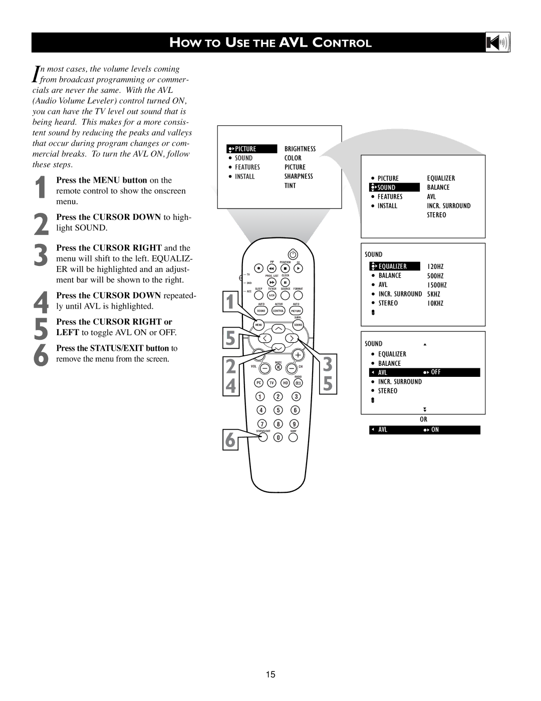 Philips 15PF9936/58 warranty HOW to USE the AVL Control 