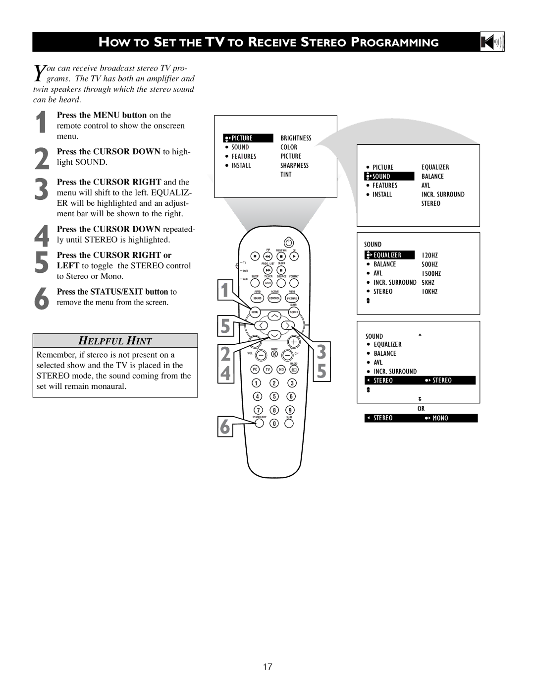 Philips 15PF9936/58 warranty HOW to SET the TV to Receive Stereo Programming 