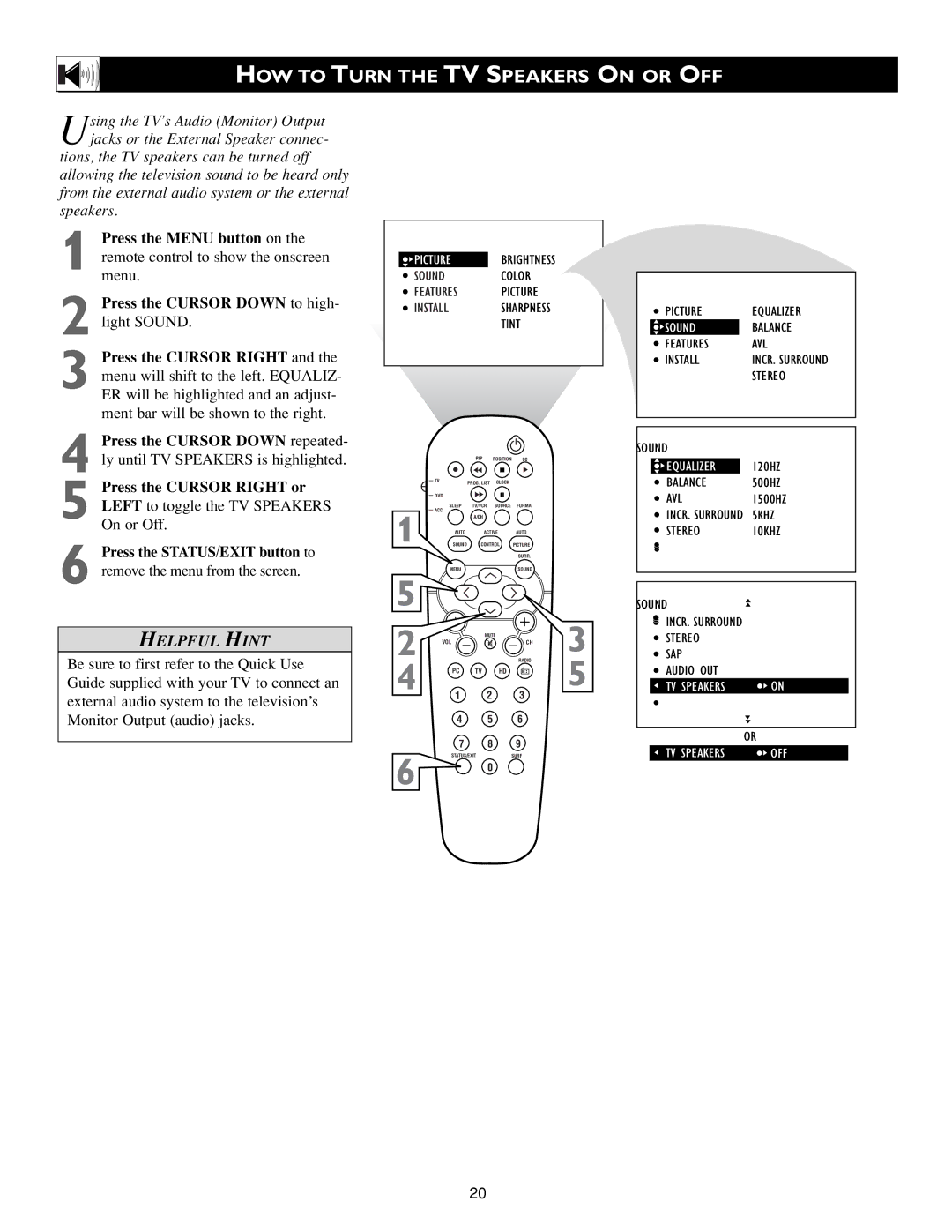 Philips 15PF9936/58 warranty HOW to Turn the TV Speakers on or OFF 