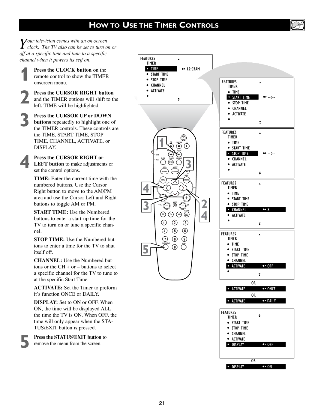 Philips 15PF9936/58 warranty HOW to USE the Timer Controls 