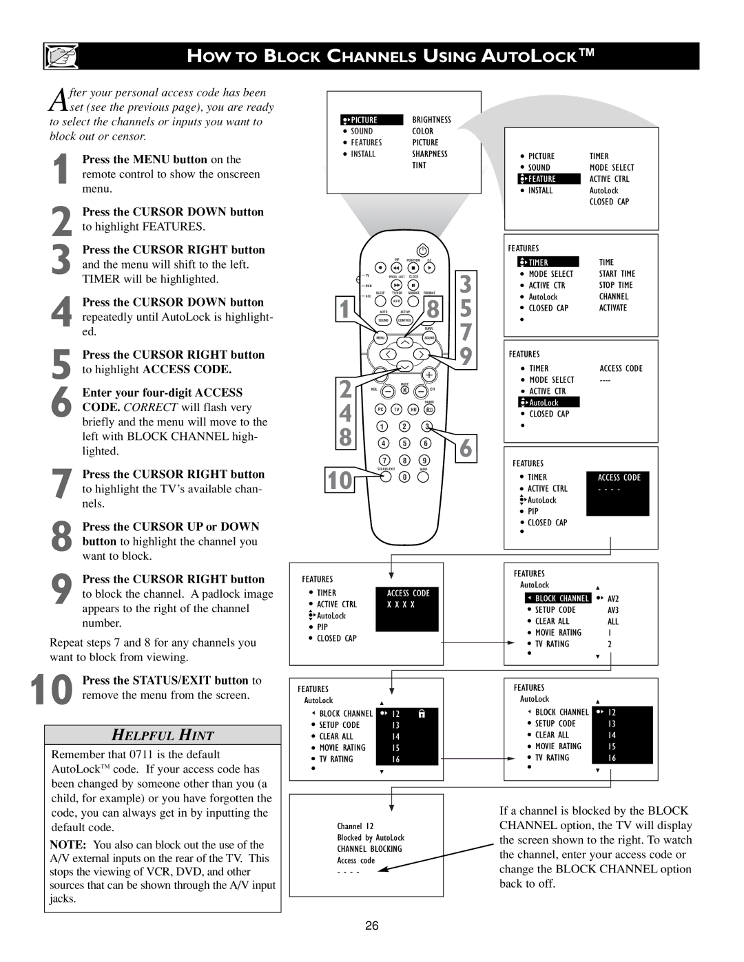 Philips 15PF9936/58 warranty HOW to Block Channels Using Autolock, Want to block 