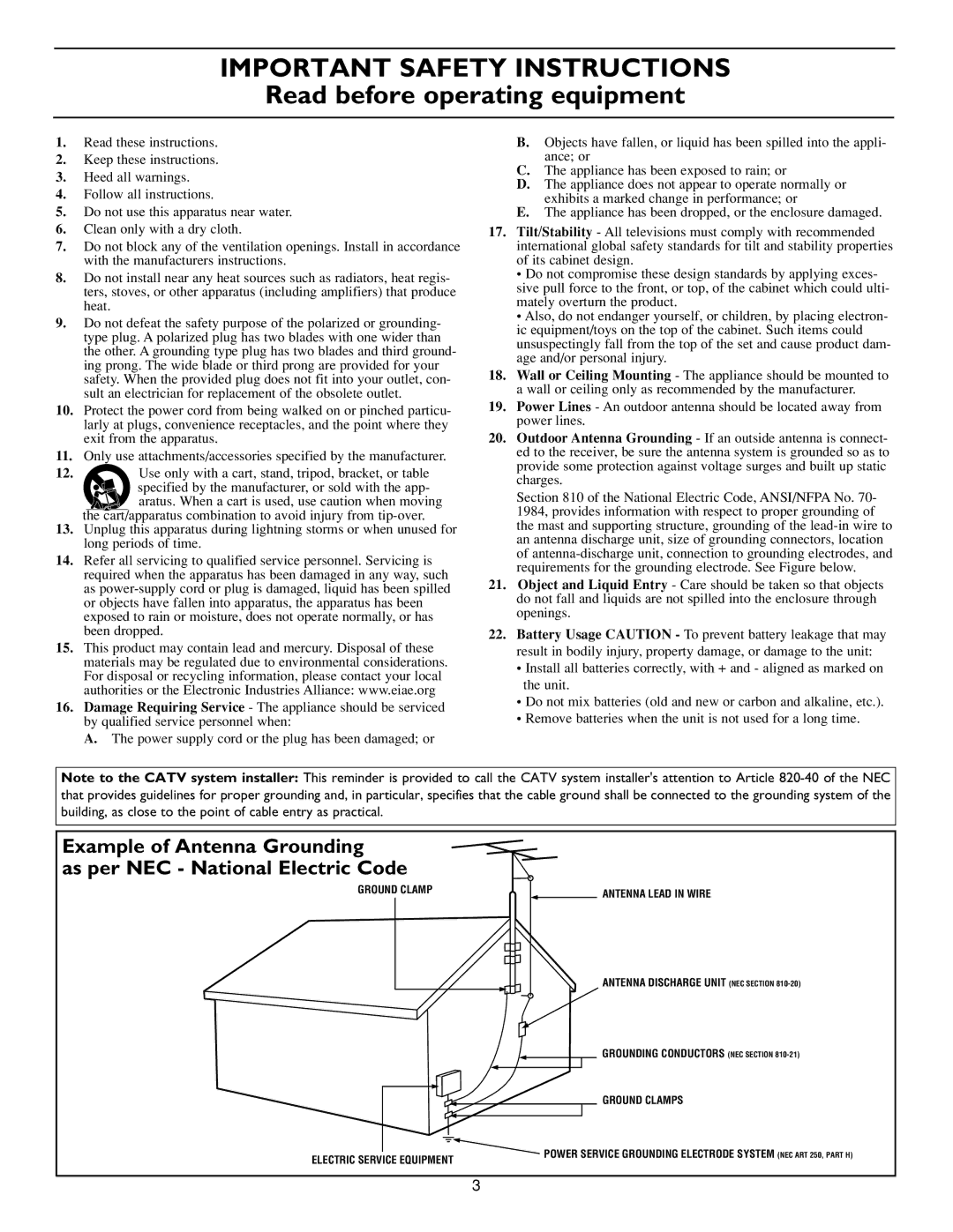 Philips 15PF9936/58 warranty Important Safety Instructions 