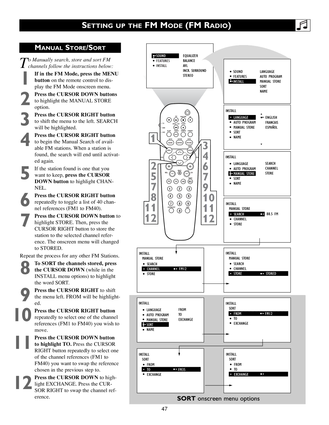 Philips 15PF9936/58 warranty Manual STORE/SORT, Features Balance Installavl 