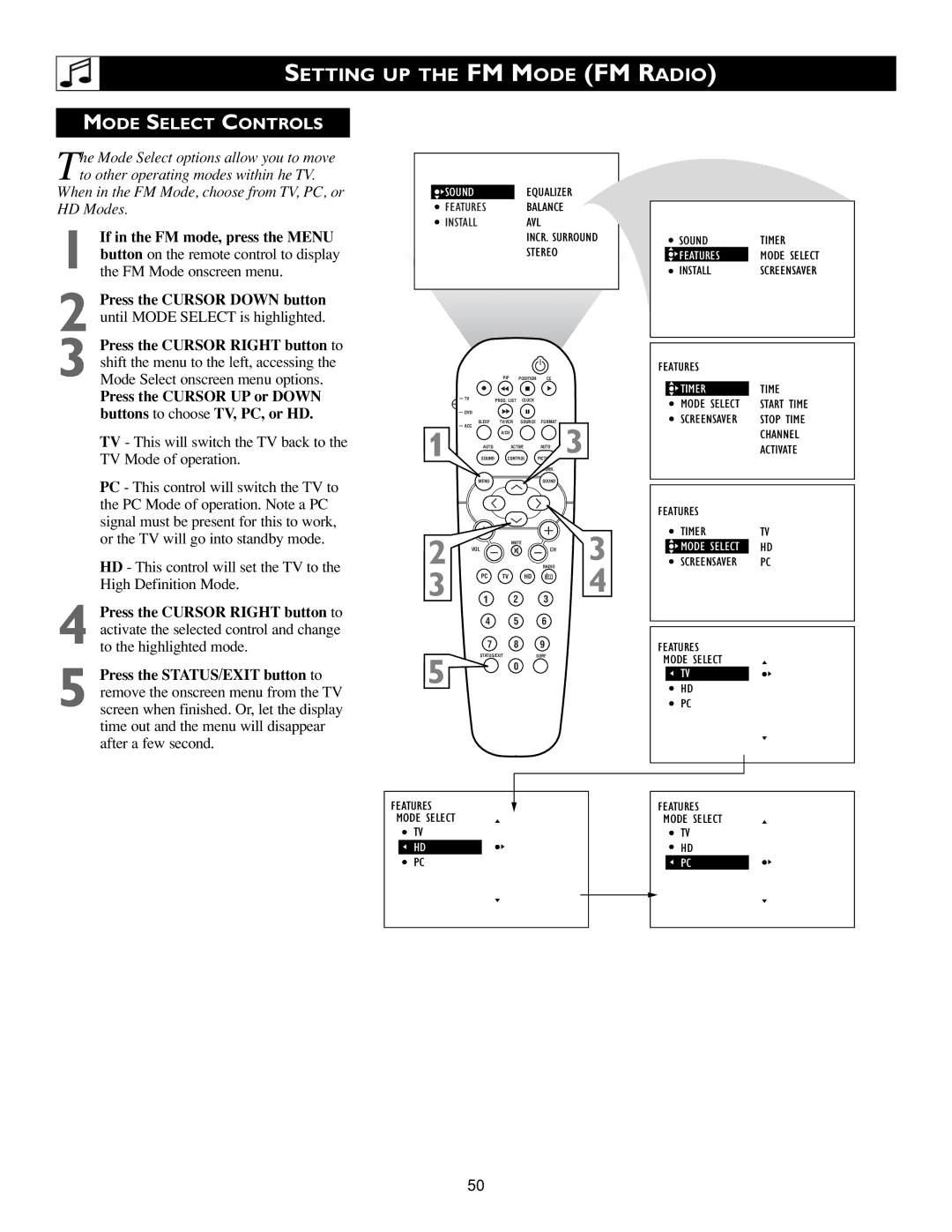 Philips 15PF9936/58 warranty Mode Select Controls 