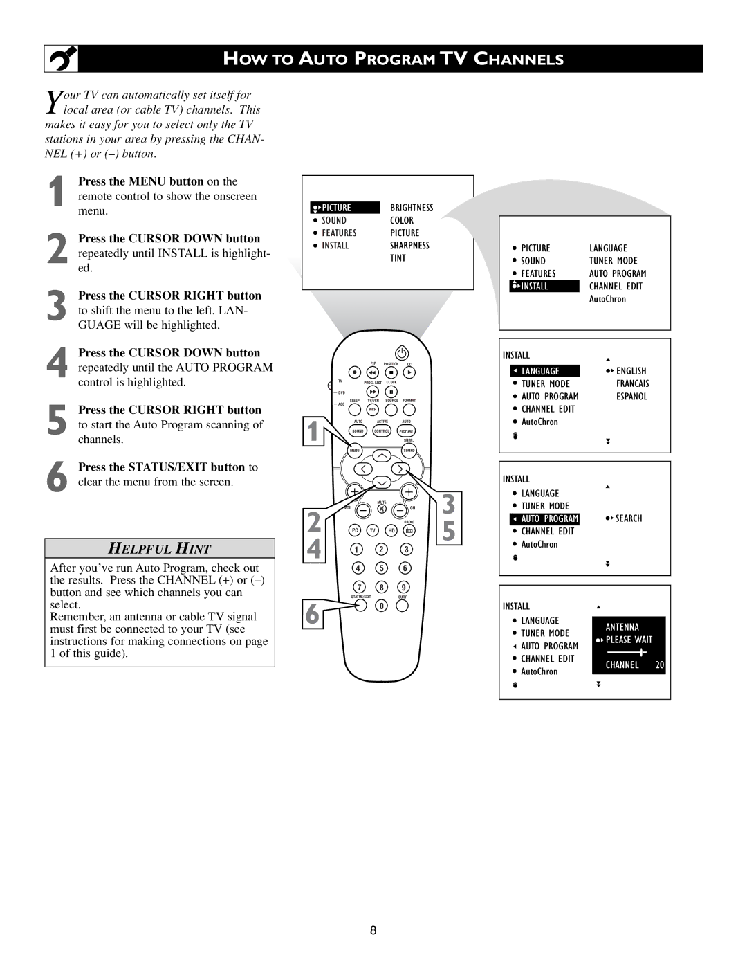 Philips 15PF9936/58 warranty HOW to Auto Program TV Channels 