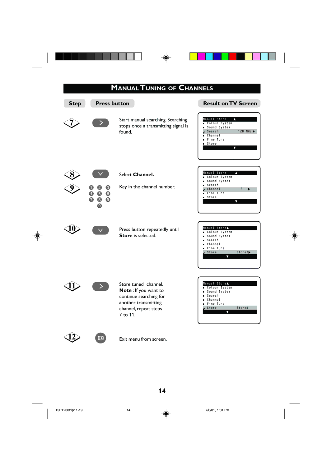 Philips 15PT2302 operating instructions Manual Tcuninghannelsof Channels, Found, ¸ Select Channel 