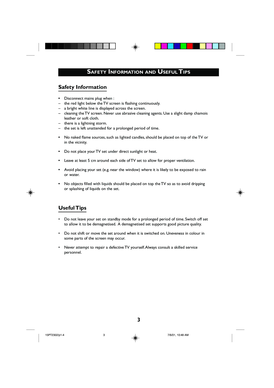 Philips 15PT2302 operating instructions Safety Information and Useful Tips 