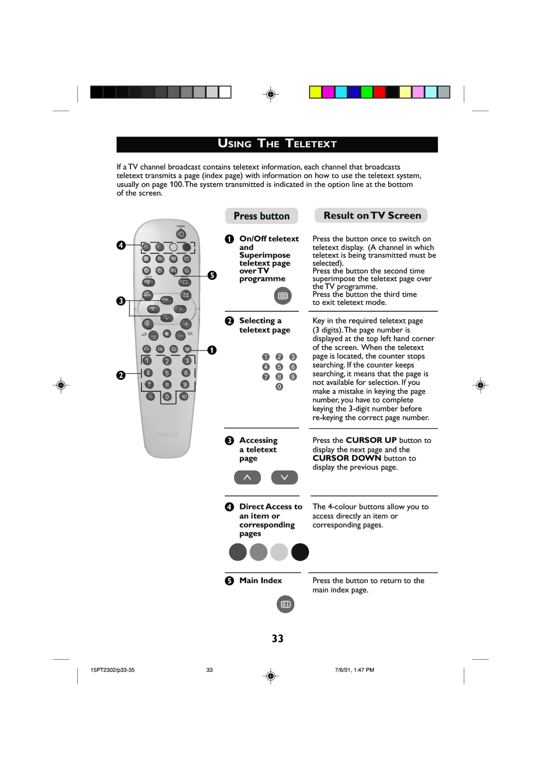 Philips 15PT2302 operating instructions Result on TV Screen, Using the Teletext 