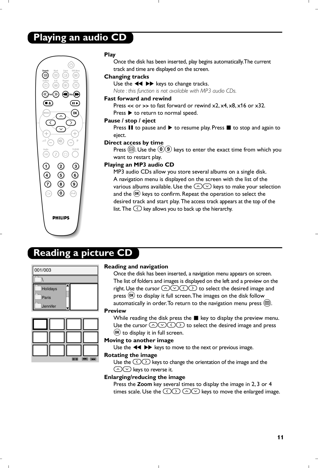 Philips 15PT6807/01 manual Playing an audio CD, Reading a picture CD 