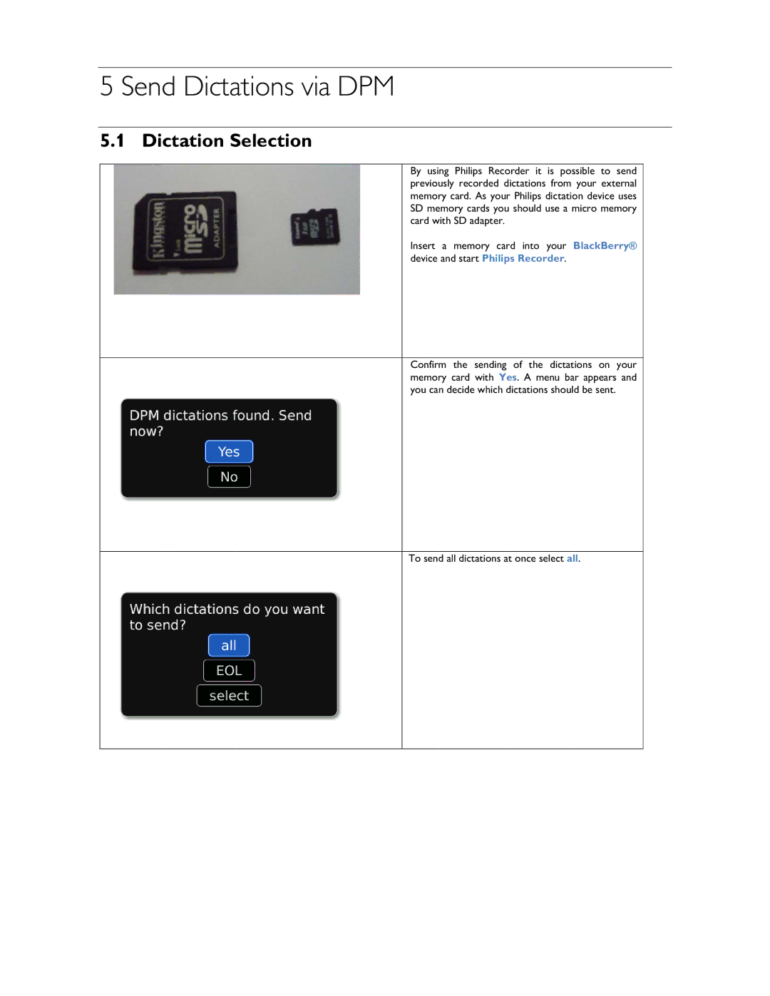 Philips 1.6.0.0 user manual Send Dictations via DPM, Dictation Selection 