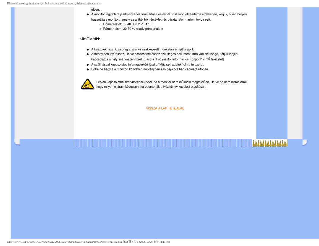 Philips 1.60E+03 user manual Szerviz, Vissza a LAP Tetejére 