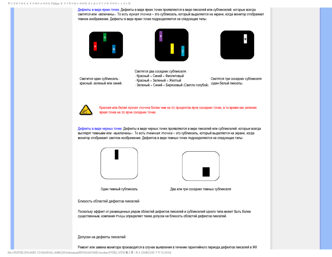 Philips 160E1 user manual Близость областей дефектов пикселей 