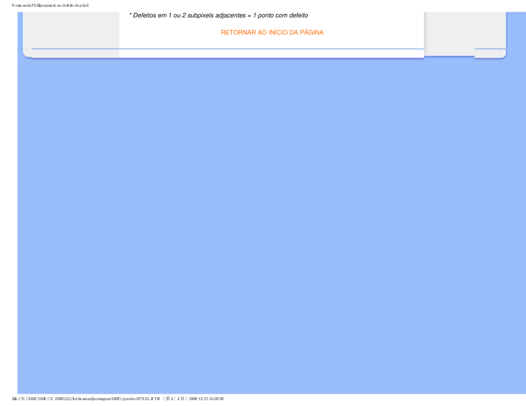 Philips 160EI user manual Retornar AO Início DA Página 